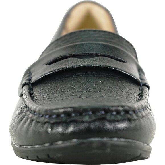 Women Black 3 Faux Leather Round Toe Removable Insole Wedge Slip-On Penny Loafer - Picture 7 of 8